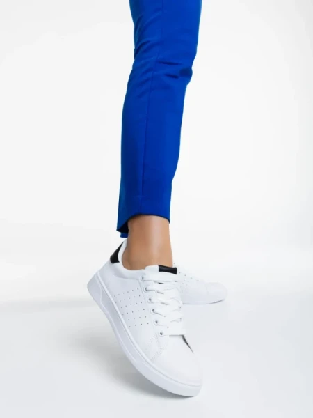 Pantofi sport dama albi cu negru din piele ecologica Rasine