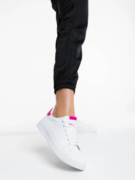 Pantofi sport dama albi cu fucsia din piele ecologica Rasine