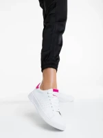 Pantofi sport dama albi cu fucsia din piele ecologica Rasine