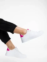 Pantofi sport dama albi cu fucsia din piele ecologica Rasine