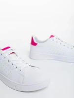 Pantofi sport dama albi cu fucsia din piele ecologica Rasine