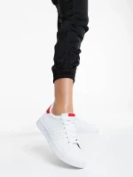 Pantofi sport dama albi cu rosu din piele ecologica Rasine