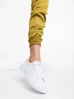 Pantofi sport dama albi cu roz din piele ecologica Rasine