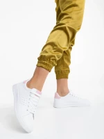Pantofi sport dama albi cu roz din piele ecologica Rasine