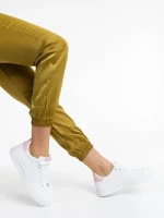 Pantofi sport dama albi cu roz din piele ecologica Rasine