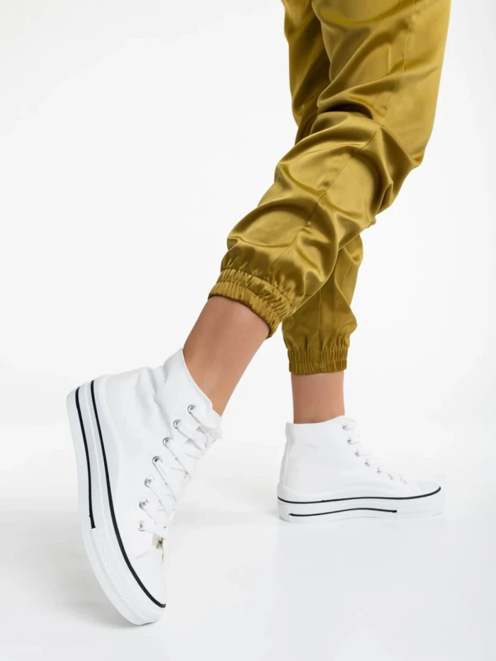 Tenisi dama albi din material textil Rosemin