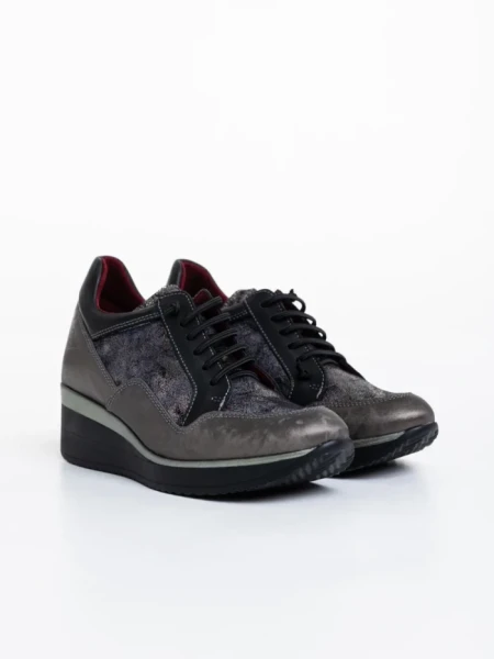 Pantofi casual dama gri din piele naturala Roma