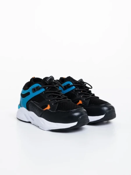 Pantofi sport copii negri din piele ecologica Kaori