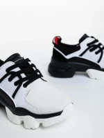 Pantofi sport dama albi cu negru din material textil Nalini