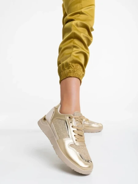 Pantofi sport dama bej cu auriu din piele ecologica Litsa