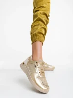 Pantofi sport dama bej cu auriu din piele ecologica Litsa