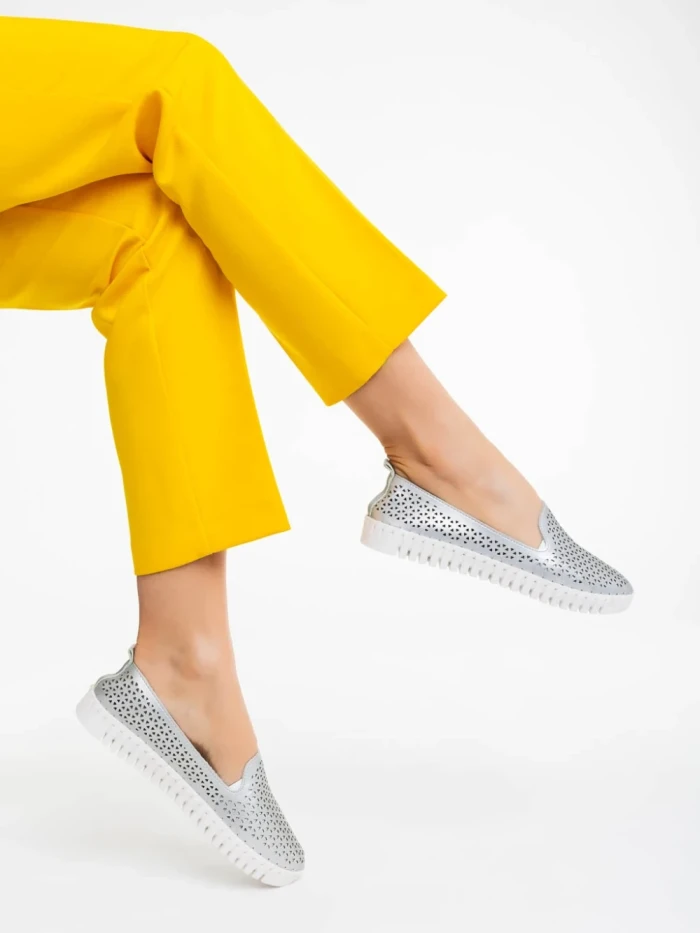 Espadrile dama argintii din piele ecologica Luisa