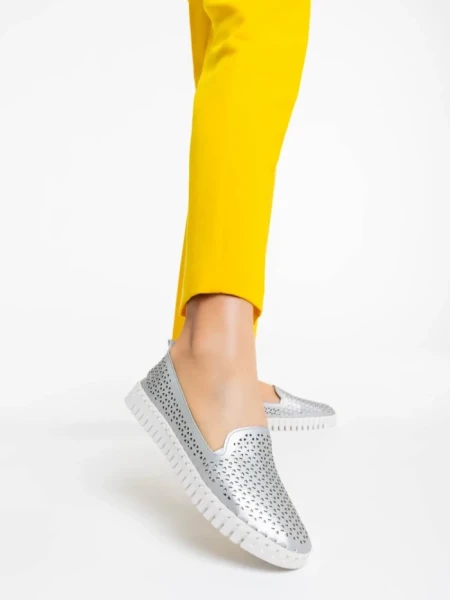 Espadrile dama argintii din piele ecologica Luisa