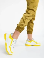 Pantofi sport dama albi cu galben din piele ecologica Mona