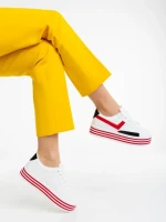 Pantofi sport dama albi cu rosu din piele ecologica Gratiela