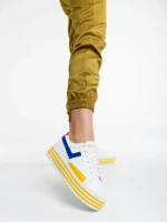 Pantofi sport dama albi cu galben din piele ecologica Gratiela