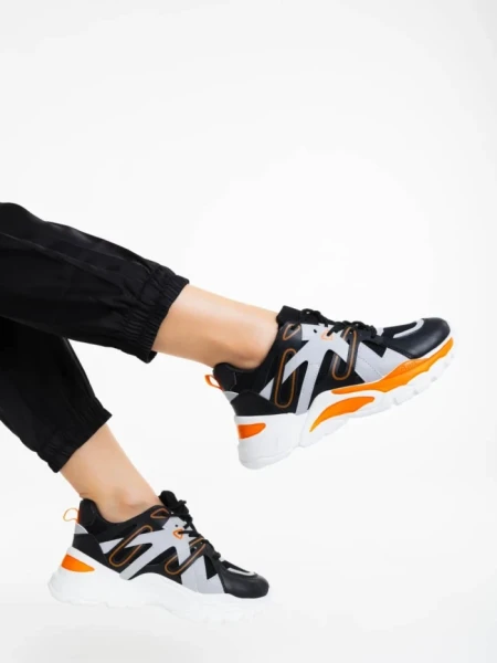 Pantofi sport dama negri din piele ecologica si material textil Gapo