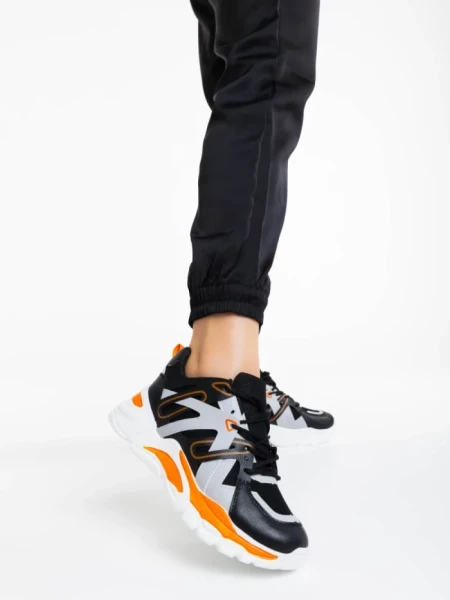 Pantofi sport dama negri din piele ecologica si material textil Gapo