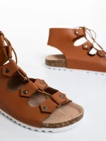 Sandale dama camel din piele ecologica Makeena