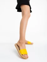 Papuci dama galbeni din material textil Zora