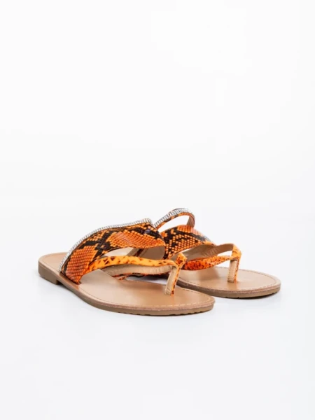 Papuci dama portocalii din piele ecologica lacuita Savanna