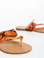 Papuci dama portocalii din piele ecologica lacuita Savanna