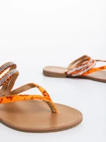 Papuci dama portocalii din piele ecologica lacuita Sanziana