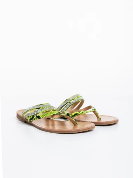 Papuci dama verzi din piele ecologica lacuita Sanziana