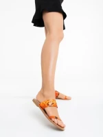 Papuci dama portocalii din piele ecologica Petra