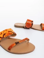 Papuci dama portocalii din piele ecologica Petra