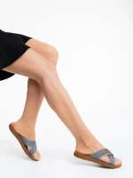 Papuci dama gri din material textil Eveline