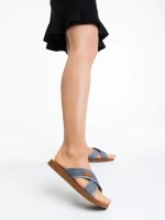 Papuci dama gri din material textil Eveline