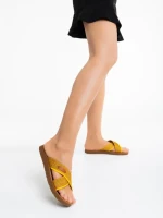 Papuci dama galbeni din material textil Eveline