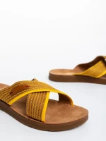 Papuci dama galbeni din material textil Eveline