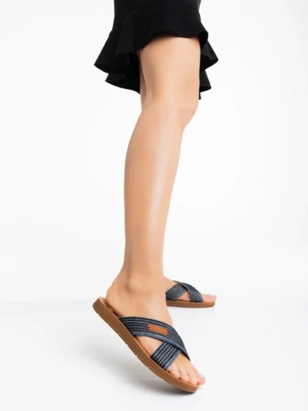 Papuci dama albastri din material textil Eveline