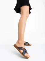 Papuci dama albastri din material textil Eveline