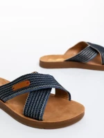 Papuci dama albastri din material textil Eveline