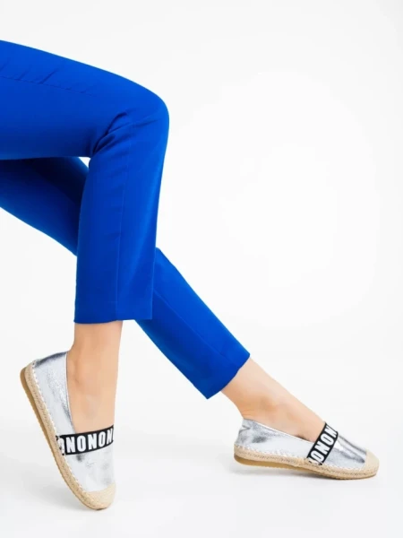 Espadrile dama argintii din piele ecologica Rodica