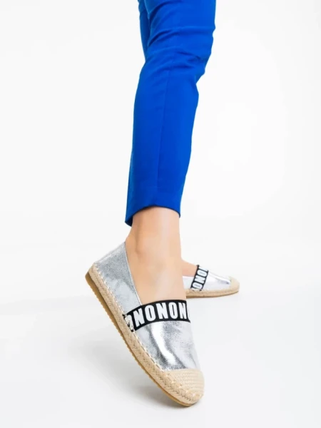 Espadrile dama argintii din piele ecologica Rodica