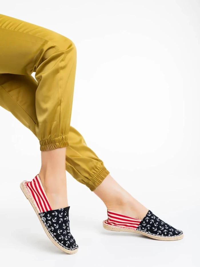 Espadrile dama negre cu rosu din material textil Anaida