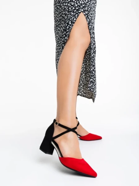 Pantofi dama rosii cu toc din material textil Sisley