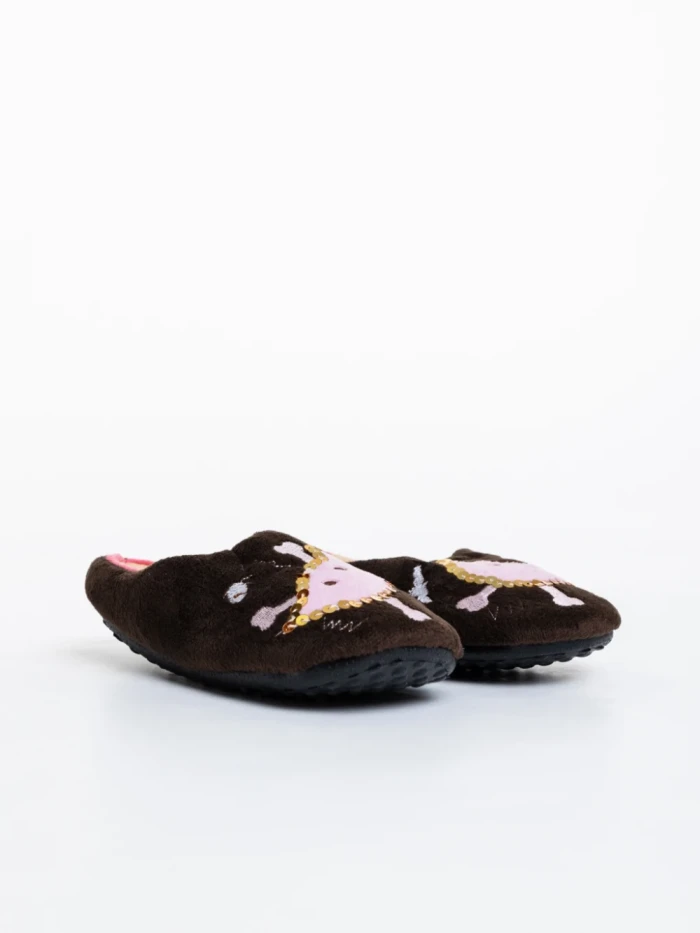 Papuci copii maro din blana sintetica Agape