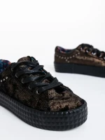 Tenisi copii negri cu auriu din material textil Zian