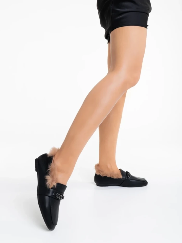 Mocasini dama negri din piele ecologica Augusta