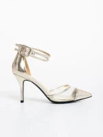 Pantofi dama aurii cu toc din piele ecologica Floriette