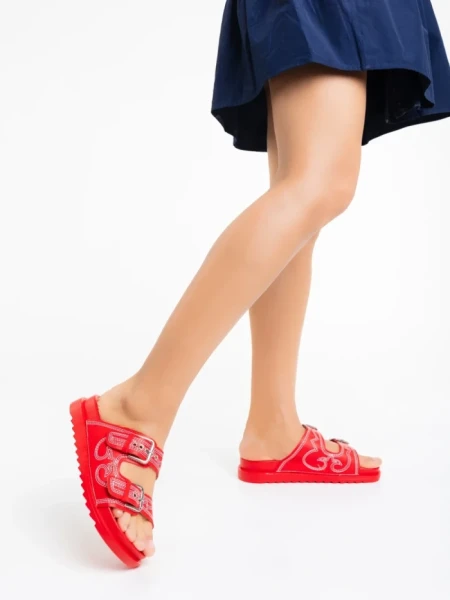 Papuci dama rosii din piele ecologica Eiko