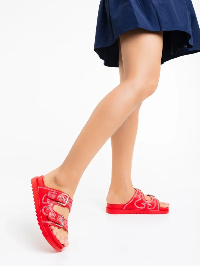 Papuci dama rosii din piele ecologica Eiko