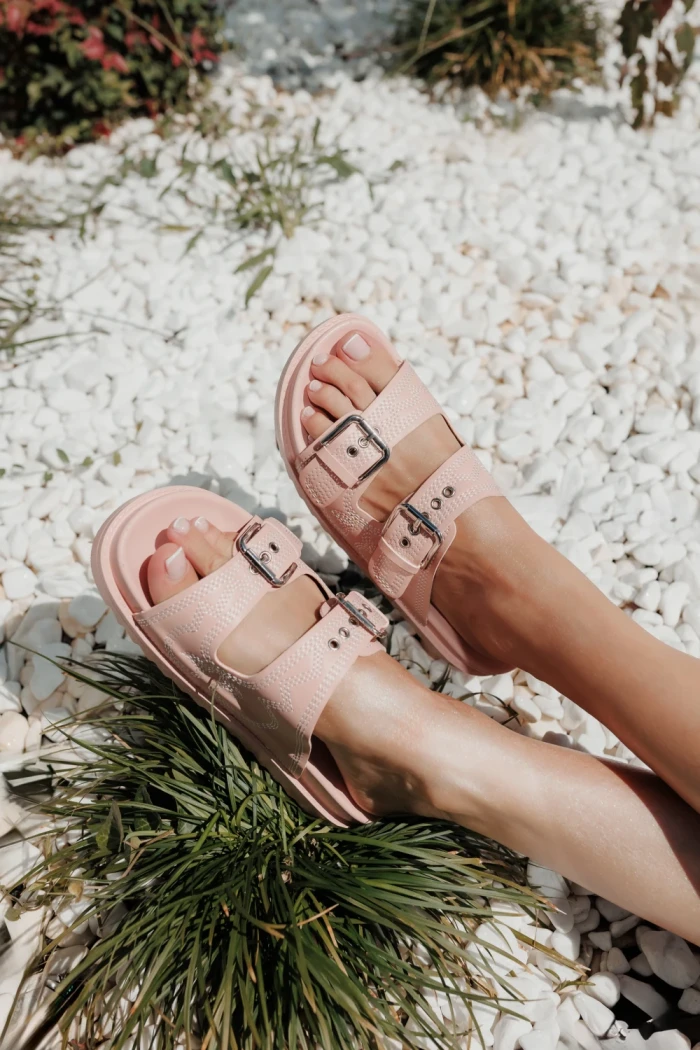 Papuci dama roz din piele ecologica Eiko