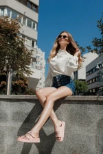 Papuci dama roz din piele ecologica Eiko