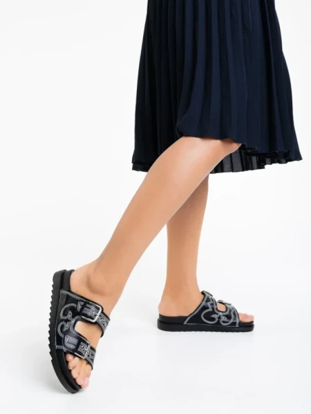 Papuci dama negri din piele ecologica Eiko